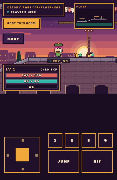 The game on a phone: a thumb pad on the left, number buttons for skills, and big Jump and Hit buttons
